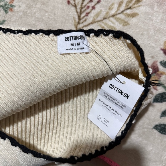 Cotton On Cream One-Shoulder Tank Top with Black Trim M NWT - Picture 3 of 5